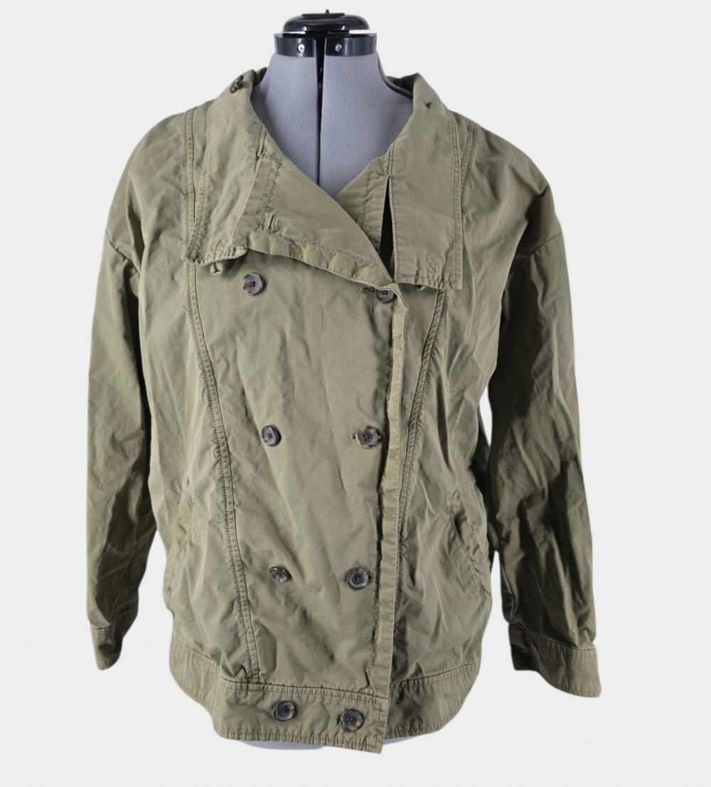 Lucky Brand Jacket Women's L Olive Green Military Style Double Breasted Army